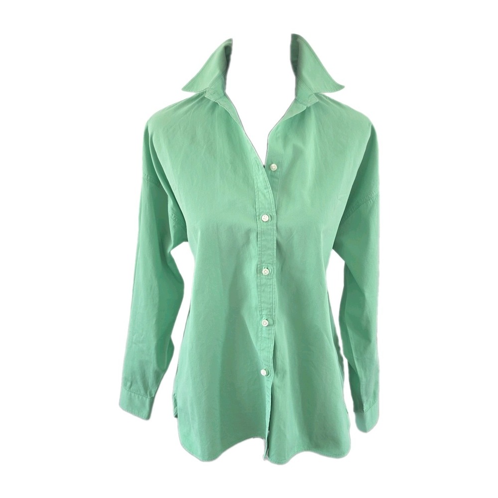 Ann Mashburn Medium Women's Shirt Green Button Up Blouse Broadcloth Cotton
